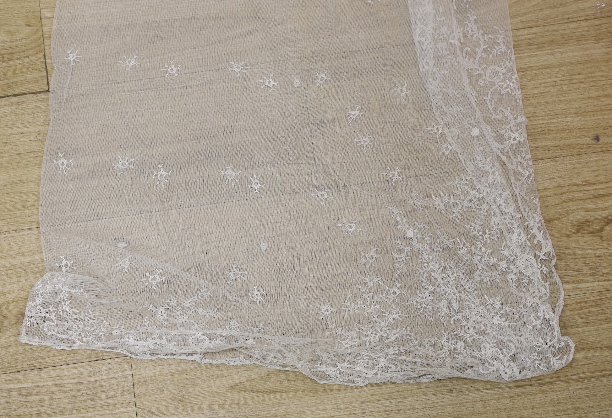 A late 19th century Carrickmacross wedding veil and an Irish needle run stole